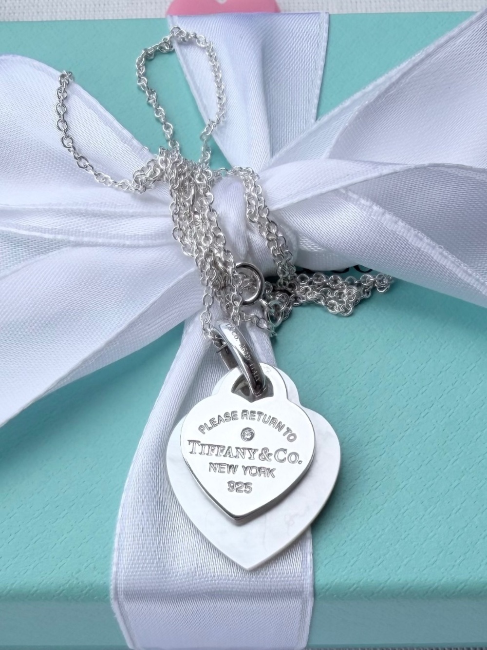 Return to Tiffany & Co. Silver Mother Of Pearl Diamond Heart Necklace, 20"
